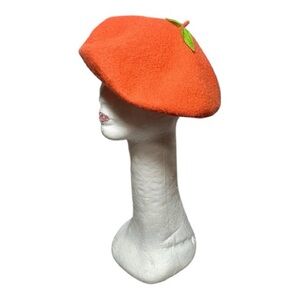 Orange Wool Beret with Leaf Accent